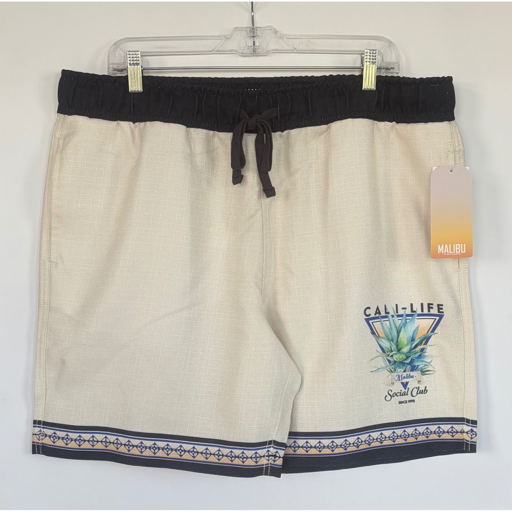 Malibu Drill Clothing Co Cali-Life Social Club Beach Shorts Natural Black XL New